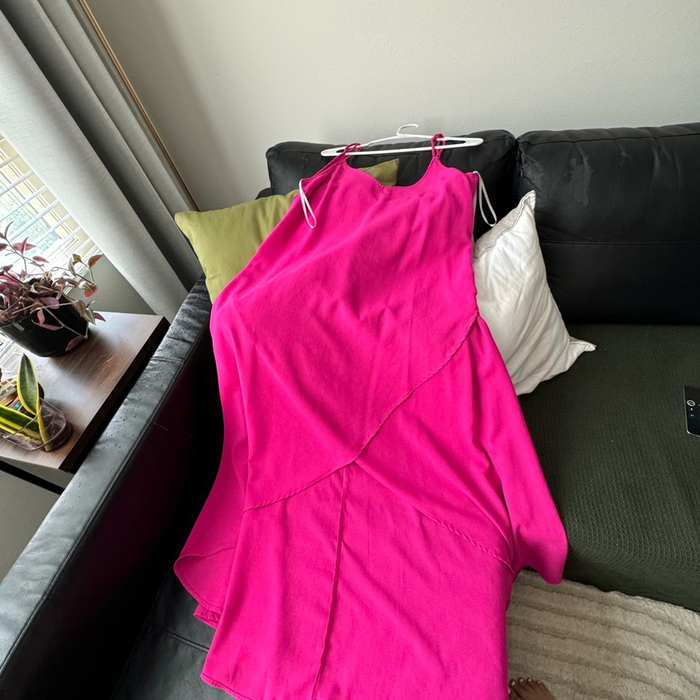 Magenta high-low dress with slit in front